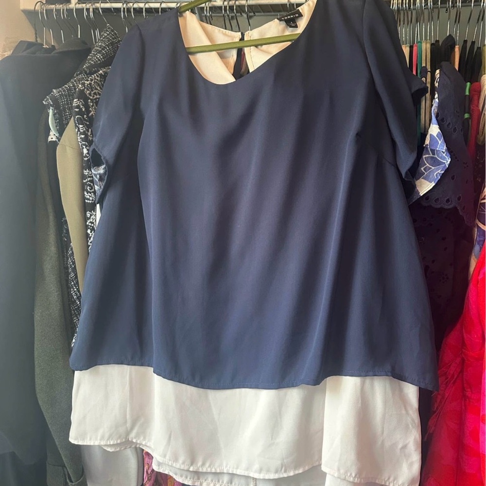 Torrid Navy and White Layered Blouse